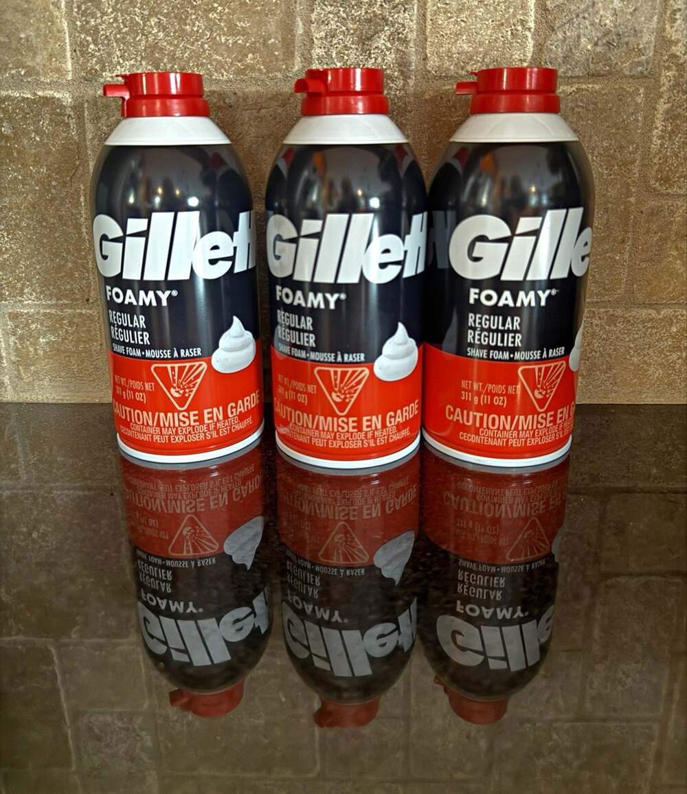 Gillette Foamy Regular Shaving Foam 11 oz Cans (3 Pack) Instant Lather